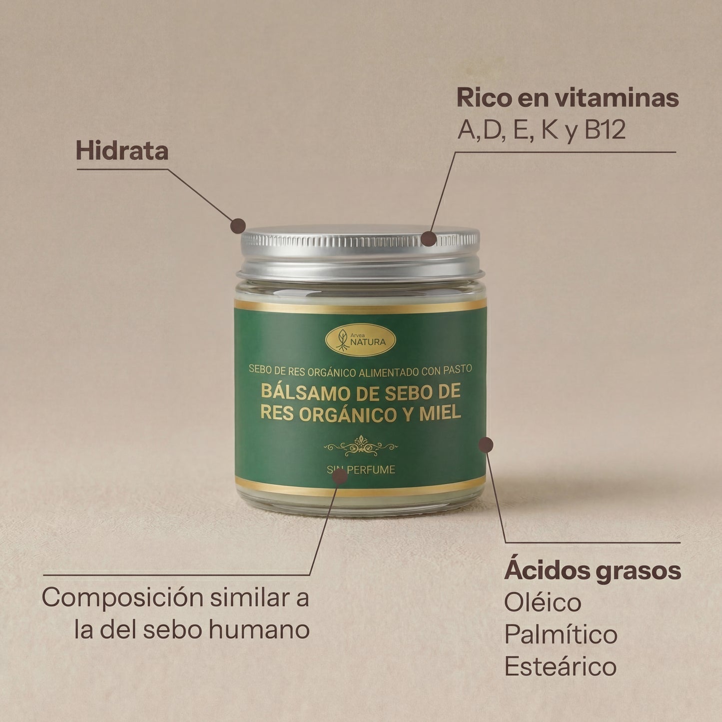 Sebo de Res de Pasto 100% Orgánico - ArveaNatura